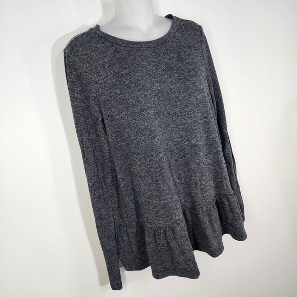 Loft Tee Women’s Size Medium Long Sleeve Knit Peplum Heathered Gray Stretch - Picture 4 of 8